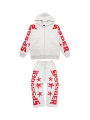 1:1 quality version Red Letter Print Zipper Hoodie & Pants Set 28692870