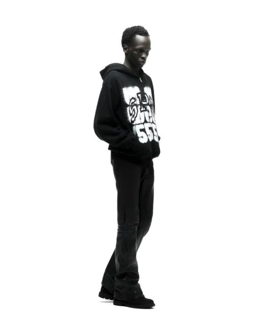 1:1 quality version Black Layered White Letter Print Zipper Hoodie 28675076