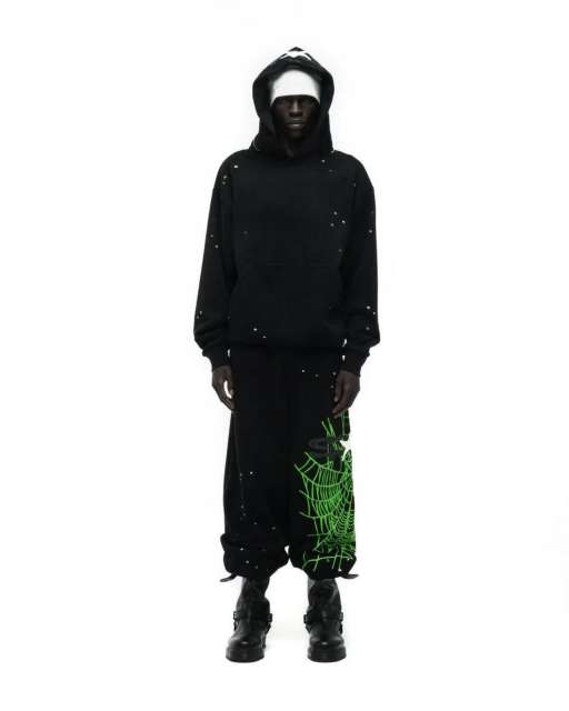 1:1 quality version Green Spider Web Printed Hoodie & Pants Set 28692914