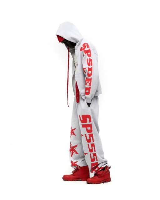 1:1 quality version Red Letter Print Zipper Hoodie & Pants Set 28692870
