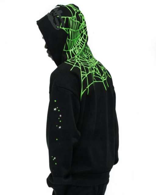 1:1 quality version Green Spider Web Printed Hoodie & Pants Set 28692914