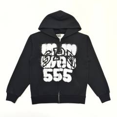 1:1 quality version Black Layered White Letter Print Zipper Hoodie 28675076