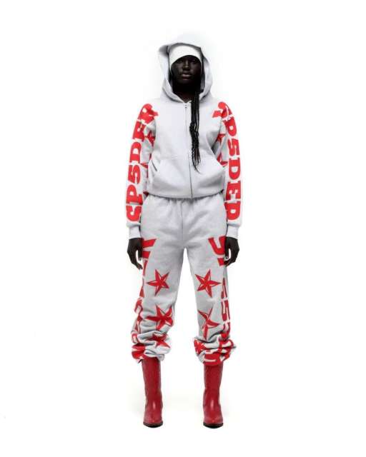 1:1 quality version Red Letter Print Zipper Hoodie & Pants Set 28692870