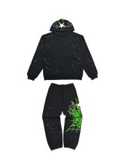 1:1 quality version Green Spider Web Printed Hoodie & Pants Set 28692914