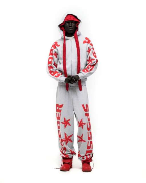 1:1 quality version Red Letter Print Zipper Hoodie & Pants Set 28692870
