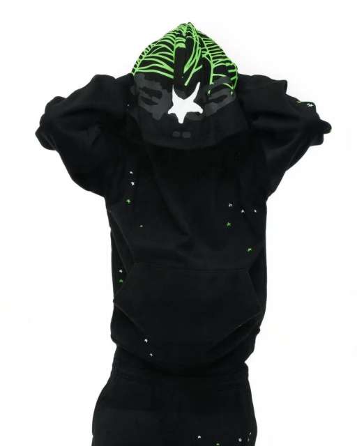 1:1 quality version Green Spider Web Printed Hoodie & Pants Set 28692914