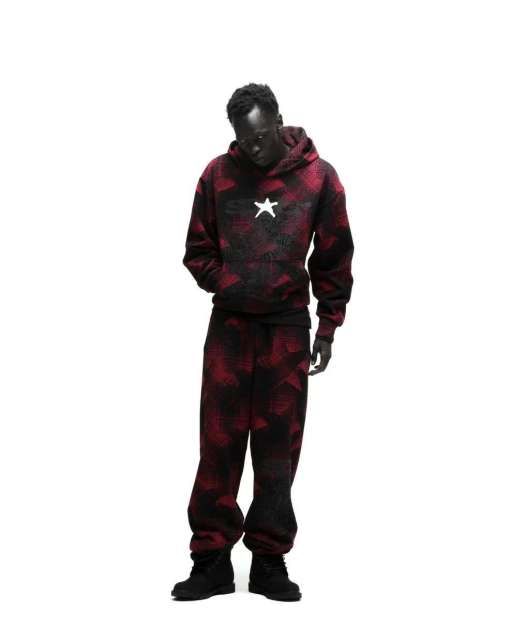 1:1 quality version Black Web Red Line Checkered Hoodie & Pants Set 28631071