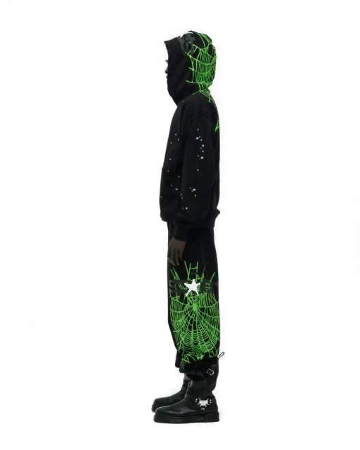 1:1 quality version Green Spider Web Printed Hoodie & Pants Set 28692914