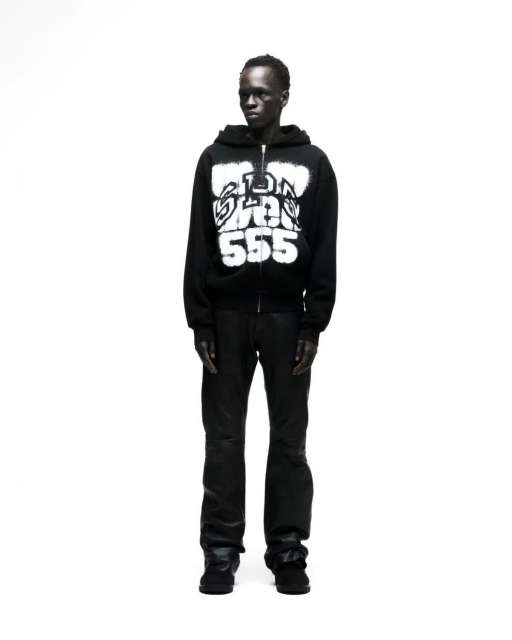 1:1 quality version Black Layered White Letter Print Zipper Hoodie 28675076