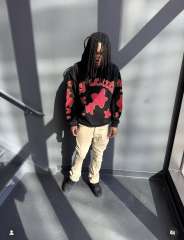 1:1 quality version Yellow-Bordered Letter Print Hoodie 28658094