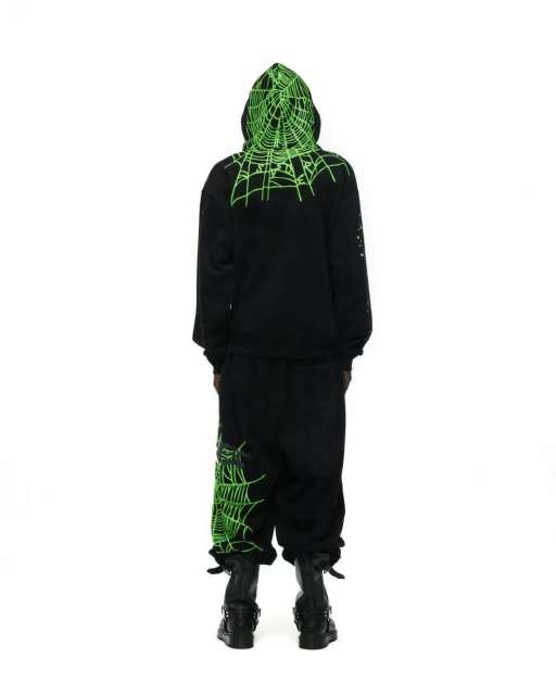 1:1 quality version Green Spider Web Printed Hoodie & Pants Set 28692914
