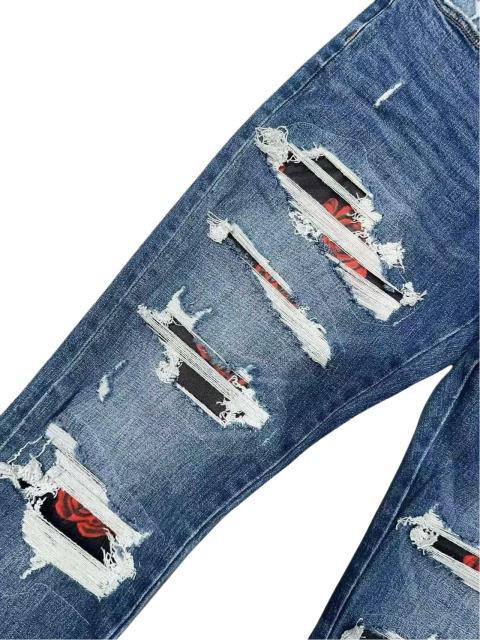1:1 quality version Black and Red Distressed Patchwork Jeans 28655821