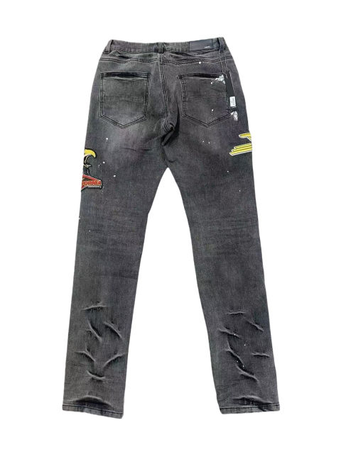 1:1 quality version Eagle Embroidered Splatter-Painted Patchwork Jeans 28622678