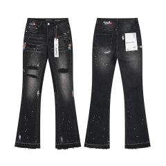 Distressed Ink-Splattered Flared Jeans 28677334