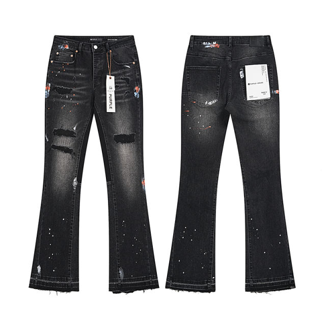 Distressed Ink-Splattered Flared Jeans 28677334
