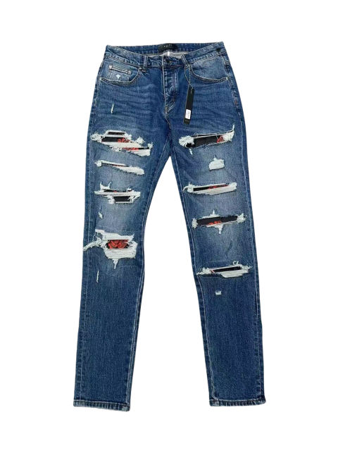 1:1 quality version Black and Red Distressed Patchwork Jeans 28655821