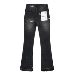Distressed Ink-Splattered Flared Jeans 28677334