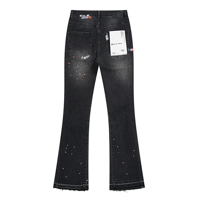 Distressed Ink-Splattered Flared Jeans 28677334
