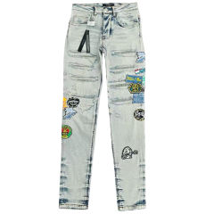 1:1 quality version Badge Embroidered Patch Slim-Fit Jeans 28495509