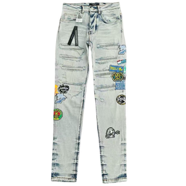 1:1 quality version Badge Embroidered Patch Slim-Fit Jeans 28495509