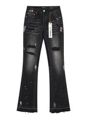 Distressed Ink-Splattered Flared Jeans 28677334