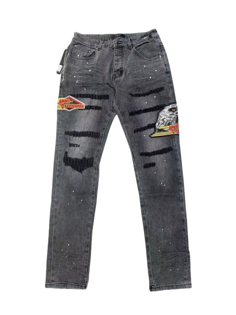 1:1 quality version Eagle Embroidered Splatter-Painted Patchwork Jeans 28622678