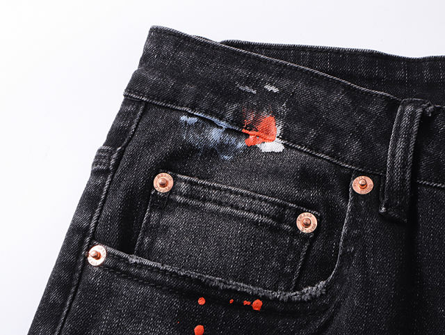 Distressed Ink-Splattered Flared Jeans 28677334