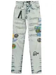 1:1 quality version Badge Embroidered Patch Slim-Fit Jeans 28495509