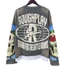 Rock Gesture Guitar Neck Silver Hot Stamping Print Washed Version Long Sleeve T-Shirt 28758377