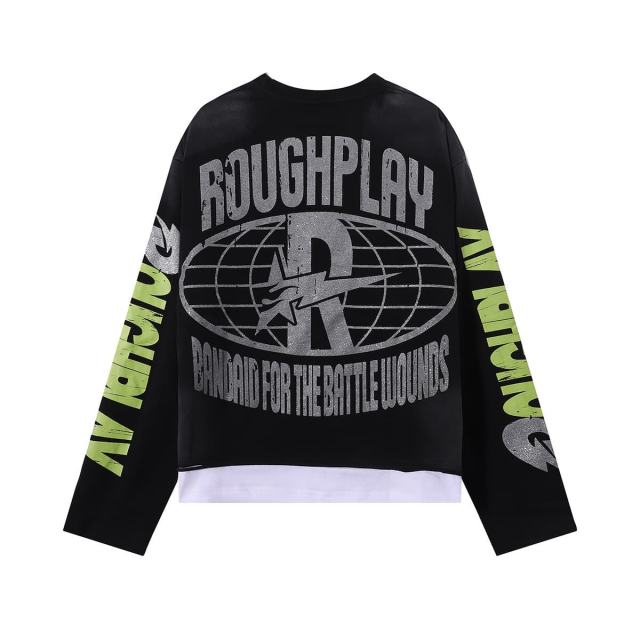 Cosmic Ray Skull Print Washed Version Long Sleeve T-Shirt 28758386