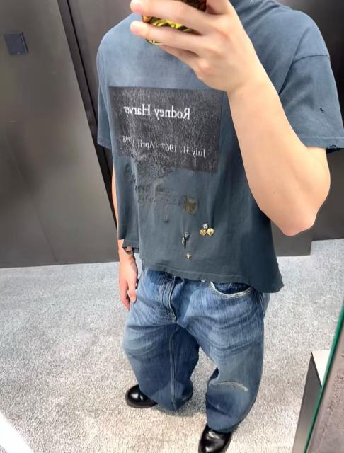 Commemorative Slogan Print Embroidered Washed Version Tee 28756298