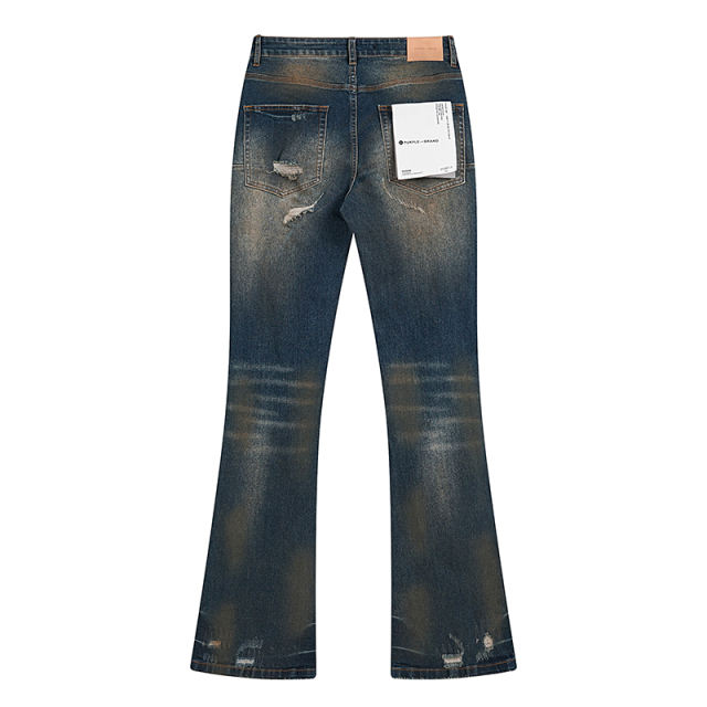 Patched Distressed Slightly Flared Jeans 28678946