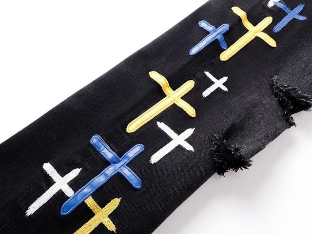 Colorful Cross Embroidered Jeans 28750151