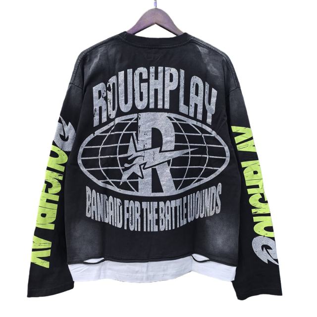 Cosmic Ray Skull Print Washed Version Long Sleeve T-Shirt 28758386