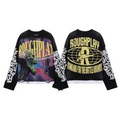 Street Corner Skull Silver Hot Stamping Print Washed Version Long Sleeve T-Shirt 28758378