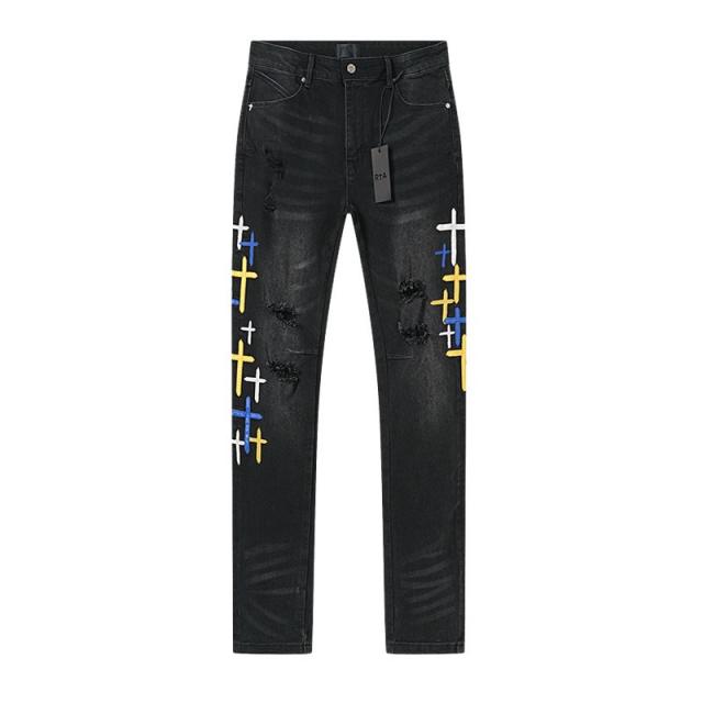 Colorful Cross Embroidered Jeans 28750151
