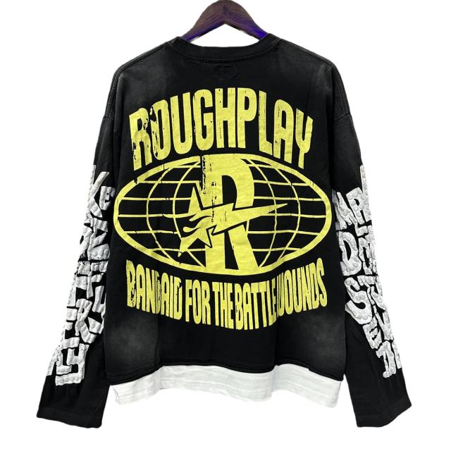 Street Corner Skull Silver Hot Stamping Print Washed Version Long Sleeve T-Shirt 28758378