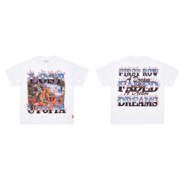 LOST UTOPIA BURNING FLAME Rhinestone Tee 28748377