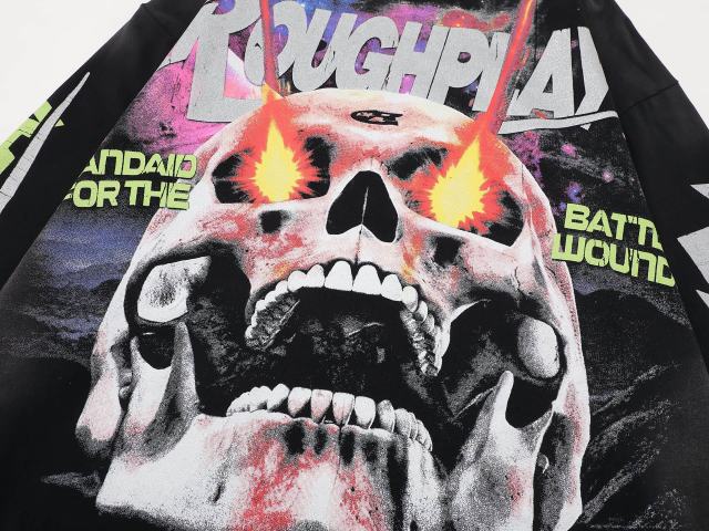 Cosmic Ray Skull Nebula Print Washed Version Long Sleeve T-Shirt 28758387