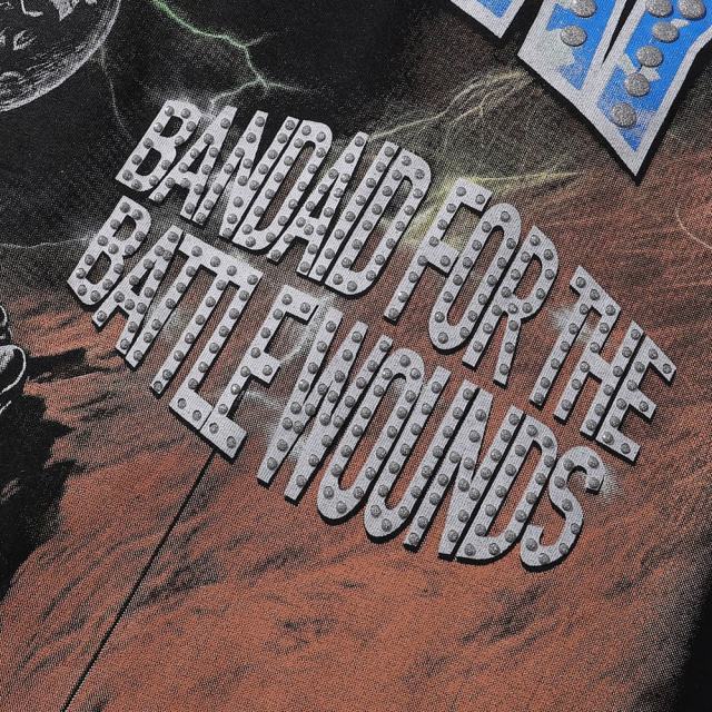 Brain Skull Silver Hot Stamping Print Washed Version Long Sleeve T-Shirt 28758376