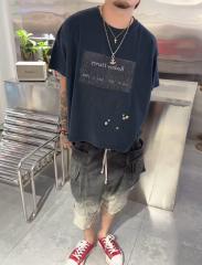 Commemorative Slogan Print Embroidered Washed Version Tee 28756298