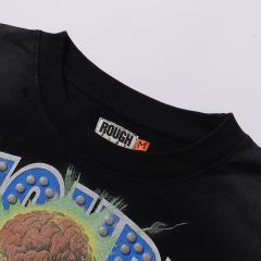 Brain Skull Silver Hot Stamping Print Washed Version Long Sleeve T-Shirt 28758376
