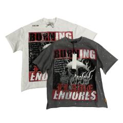 Skull Newspaper Rhinestone Print Washed Version Tee 2 colors 28748592