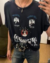 Character Smiley Face Combo Print Washed Version Tee 28756300