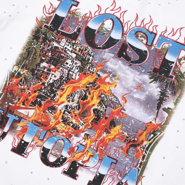LOST UTOPIA BURNING FLAME Rhinestone Tee 28748377