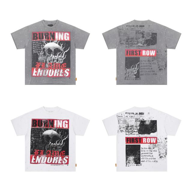 Skull Newspaper Rhinestone Print Washed Version Tee 2 colors 28748592