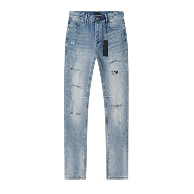 Embroidered Logo Distressed Jeans 28750121