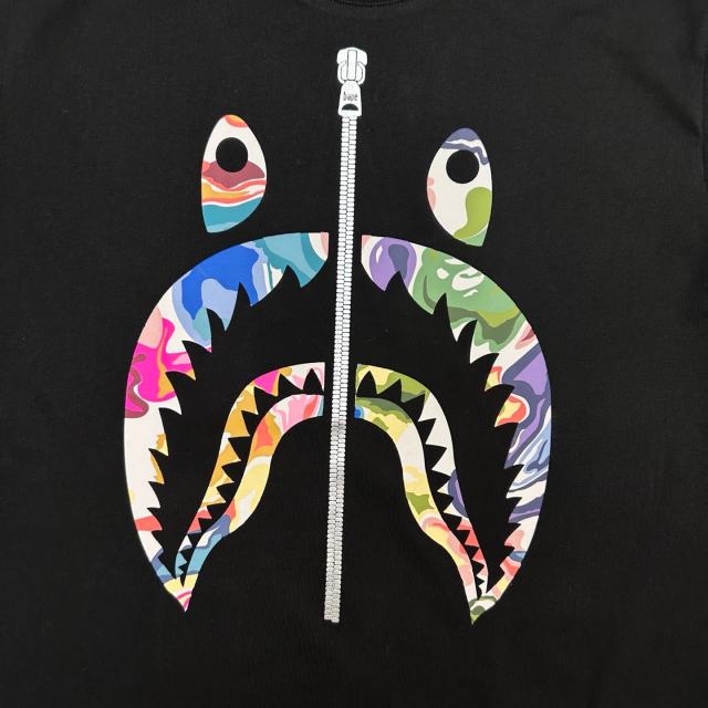 1:1 quality version Artistic Camouflage Shark Mouth Zipper Print Tee 2 colors 28746635