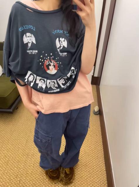 Character Smiley Face Combo Print Washed Version Tee 28756300