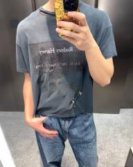 Commemorative Slogan Print Embroidered Washed Version Tee 28756298